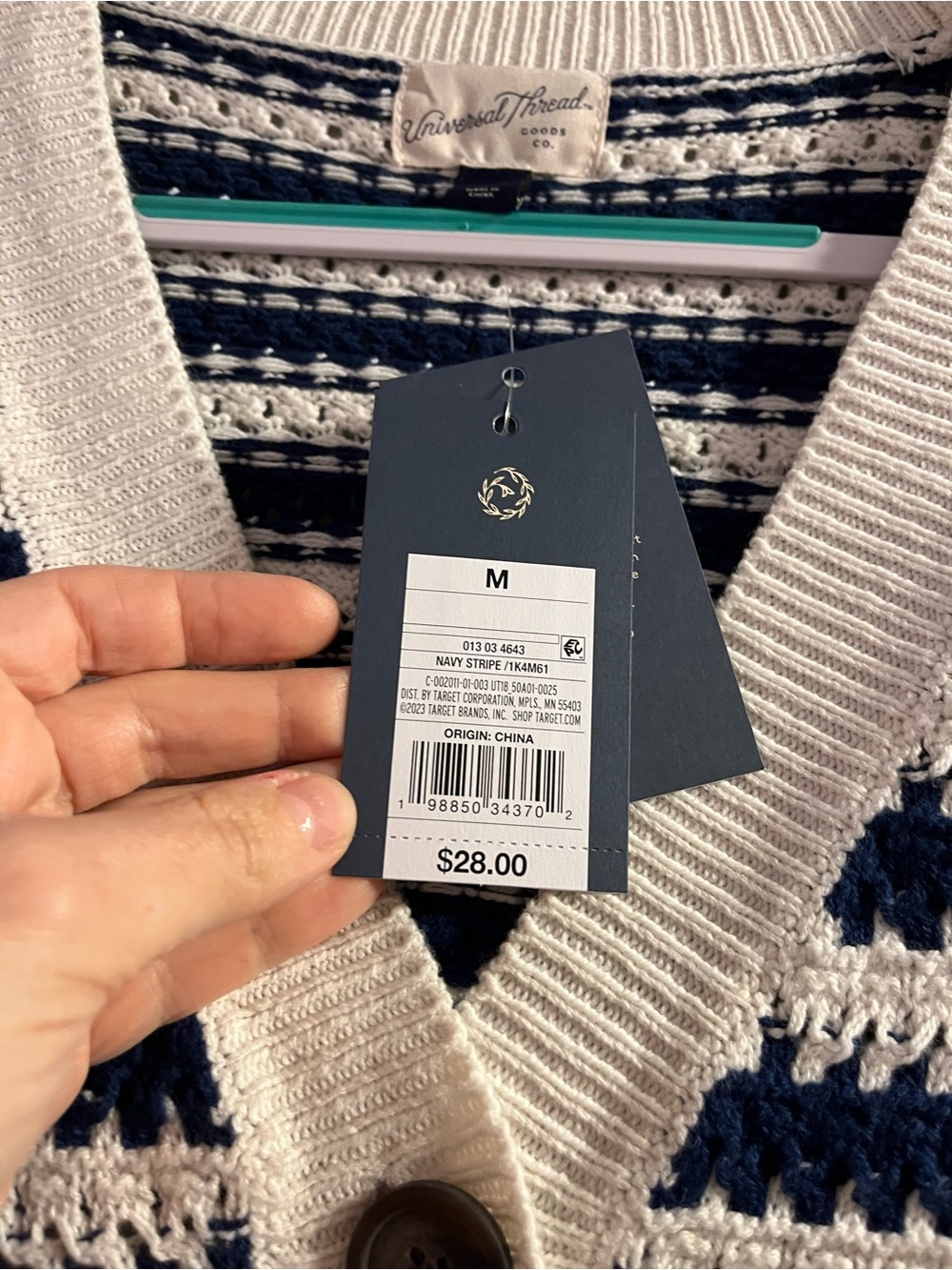 Universal Thread Navy and White Striped Short-Sleeve Cardigan - Picture 4 of 5